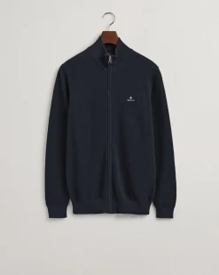 Gant Miesten Neuletakki, Cotton Pikee Zip Cardigan Tummansininen