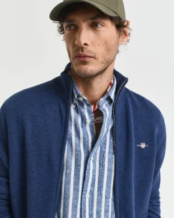 Gant miesten neuletakki Casual Cotton Zip Cardigan, sininen indigo