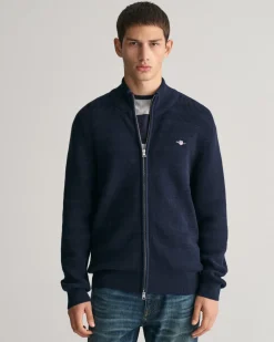 Gant miesten neuletakki, STRIPE TEXTURED COTTON FULL ZIP Tummansininen