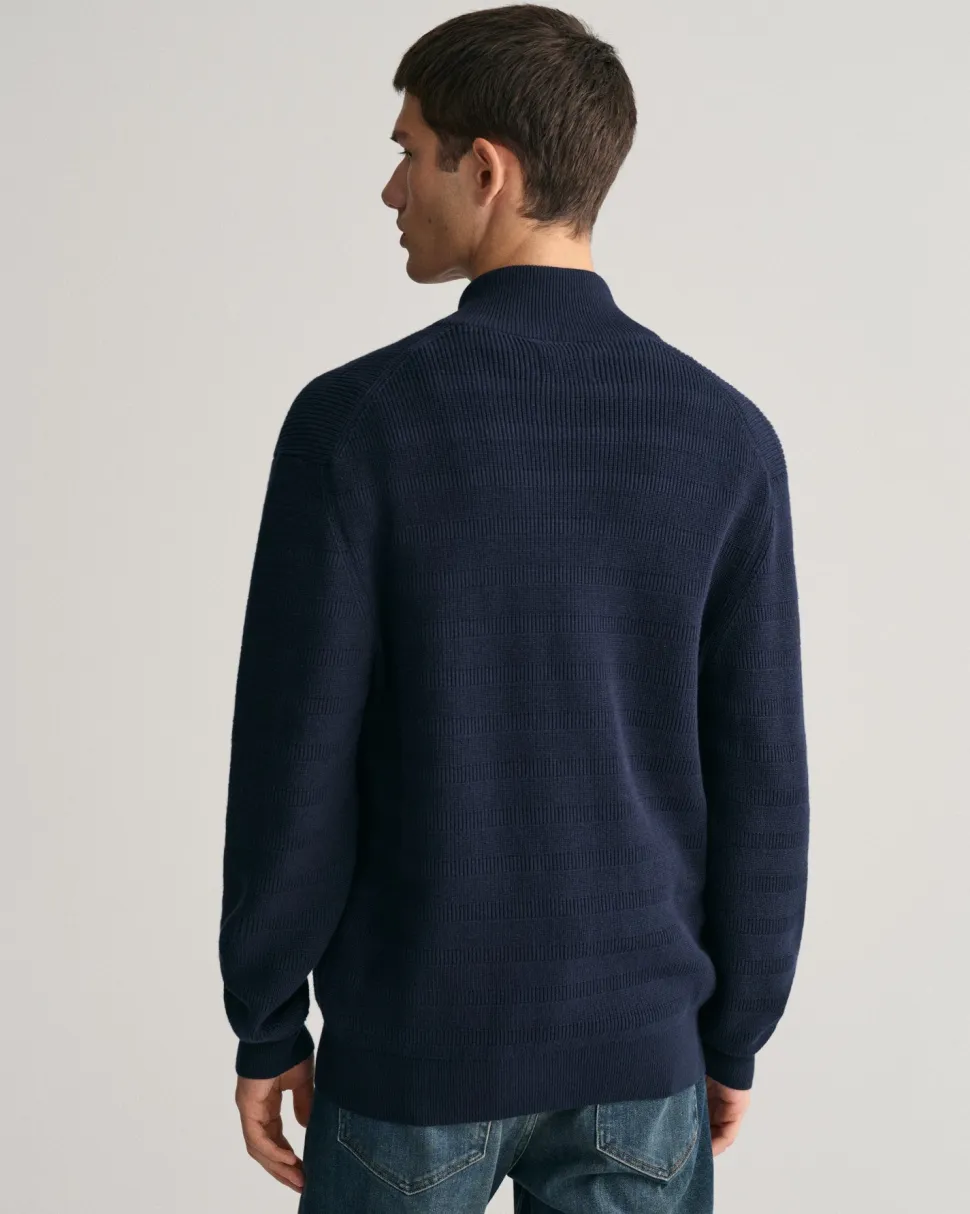 Gant miesten neuletakki, STRIPE TEXTURED COTTON FULL ZIP Tummansininen