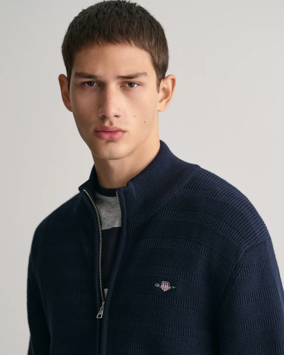 Gant miesten neuletakki, STRIPE TEXTURED COTTON FULL ZIP Tummansininen