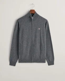 Gant miesten neuletakki, SUPERFINE LAMBSWOOL ZIP CARDIGAN Tummanharmaa