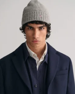 Gant miesten pipo, SHIELD WOOL BEANIE Keskiharmaa