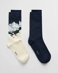 Gant miesten sukat, SKIERS ARTWORK SOCKS 2-PACK Tummansininen