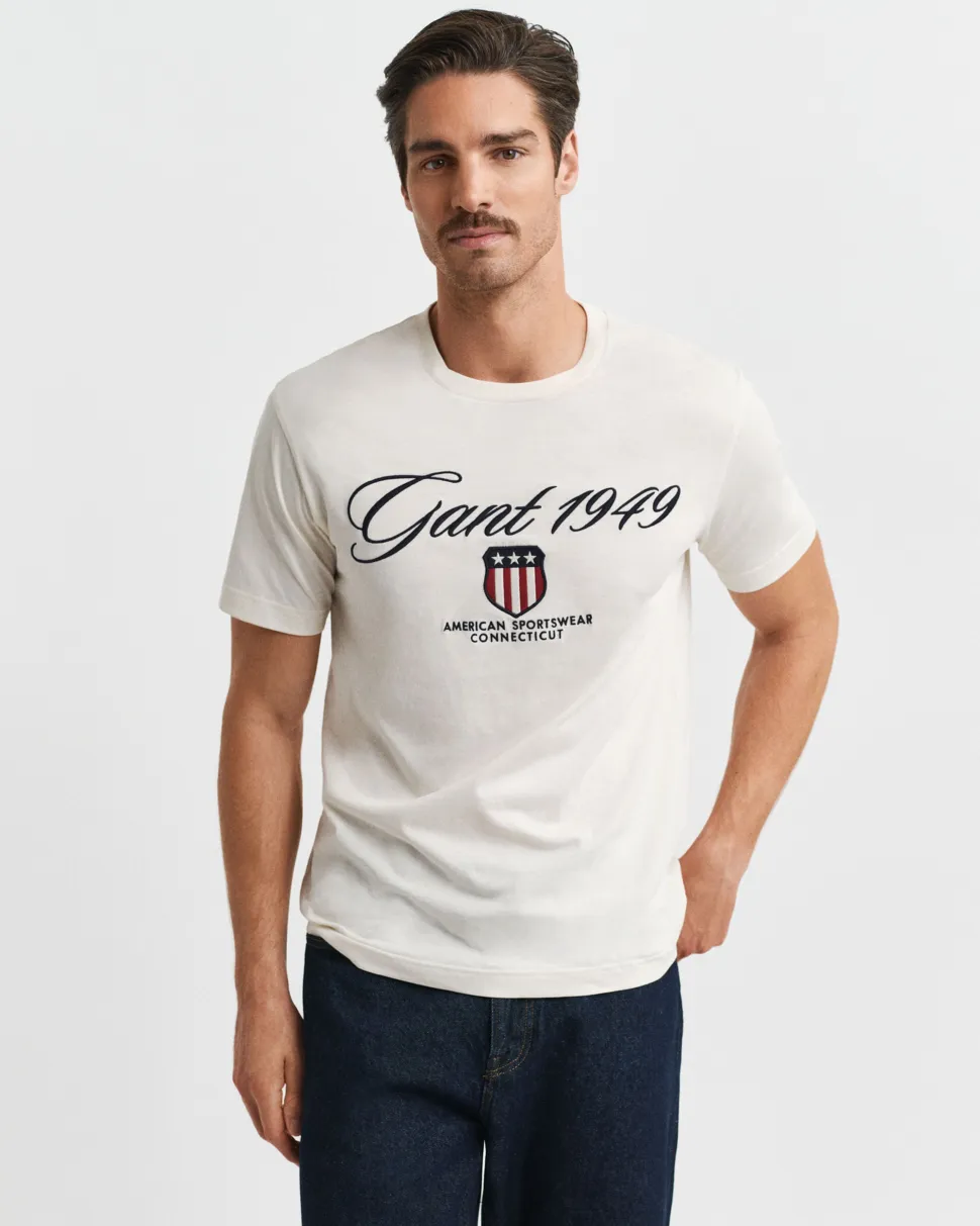 Gant miesten t-paita Graphic SS t-shirt, luonnonvalkoinen