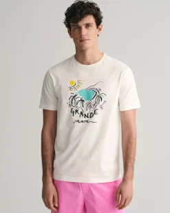 Gant miesten t-paita, PRINT SS T-SHIRT Valkoinen