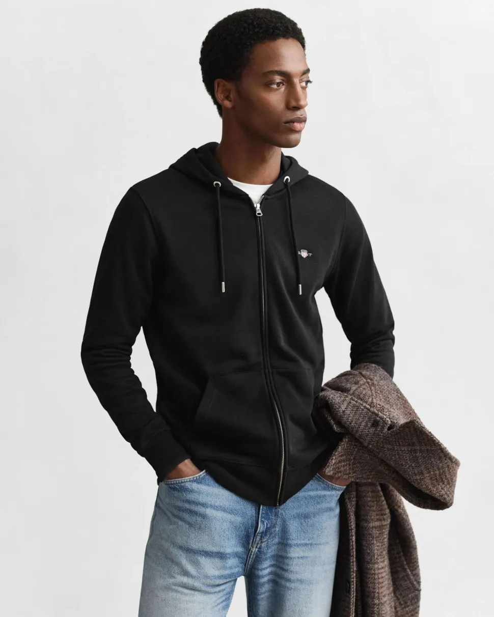 Gant miesten vetoketjullinen huppari K Shield Full Zip Hoodie, Musta