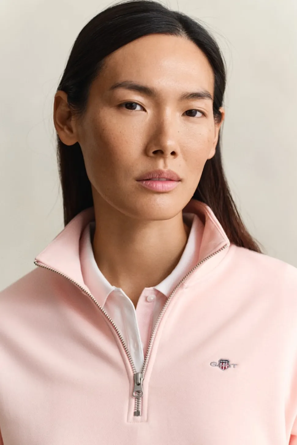 Gant naisten collegepaita Shield Half-zip, vaaleanpunainen