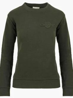 Gant naisten collegepusero, REG TONAL SHIELD C-NECK SWEAT Tummanvihreä