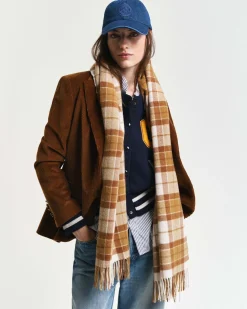 Gant Naisten Huivi, CHECKED WOOL SCARF Beige Ruutu