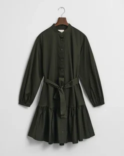 Gant naisten mekko, COTTON SATIN LS DRESS Tummanvihreä