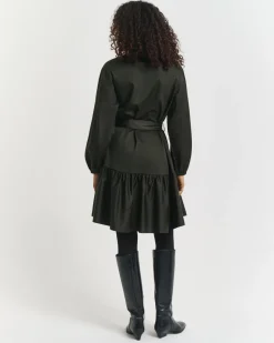 Gant naisten mekko, COTTON SATIN LS DRESS Tummanvihreä