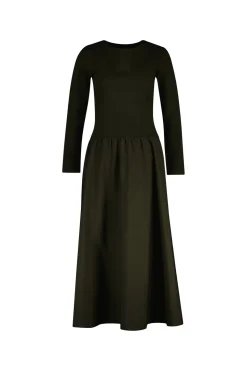 Gant naisten mekko, MIDI JERSEY WOVEN COMBO LS DRESS Armeijanvihreä
