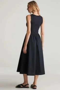Gant naisten mekko, MIDI JERSEY WOVEN COMBO DRESS Musta