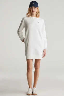 Gant Naisten Mekko, SHIELD C-NECK SWEAT DRESS Luonnonvalkoinen
