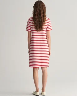 Gant Naisten Mekko, STRIPED SS T-SHIRT DRESS Raidallinen Punainen