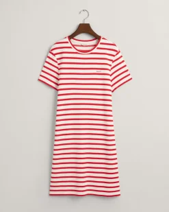 Gant Naisten Mekko, STRIPED SS T-SHIRT DRESS Raidallinen Punainen