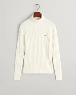 Gant Naisten neulepaita, STRETCH COTTON CABLE TURTLENECK Luonnonvalkoinen