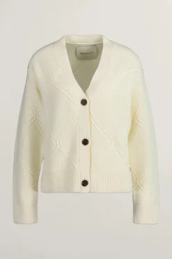 Gant naisten neuletakki, TEXTURE KNIT CARDIGAN Luonnonvalkoinen