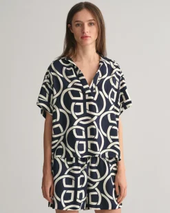 Gant naisten paita, REL MONOGRAM PRINT SS POPOVER Sininen Kuosi