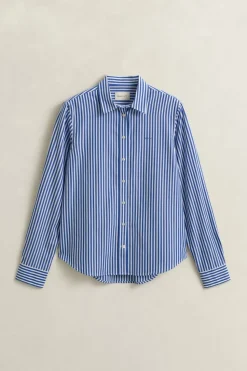 Gant naisten paitapusero Reg Poplin Stripe Shirt, raidallinen sininen