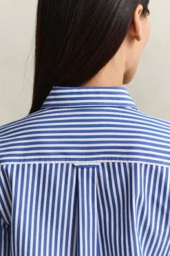 Gant naisten paitapusero Reg Poplin Stripe Shirt, raidallinen sininen