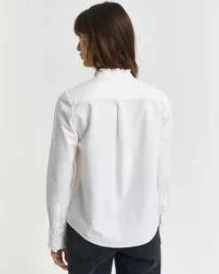 Gant naisten paitapusero, REG CLASSIC OXFORD FRILL BLOUSE Valkoinen