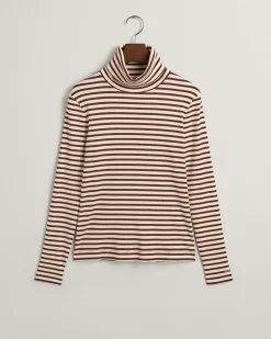 Gant Naisten PooloPaita, SLIM STRIPED RIBBED TURTLENECK Raidallinen Ruskea
