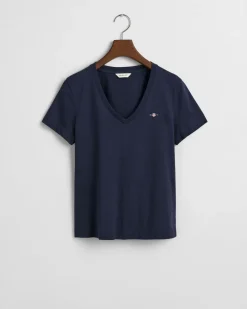 Gant naisten t-paita, REG SHIELD SS V-NECK T-SHIRT Tummansininen