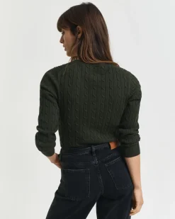 Gant neule, STRETCH COTTON CABLE V-NECK Tummanvihreä