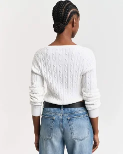 Gant neule, STRETCH COTTON CABLE V-NECK Valkoinen