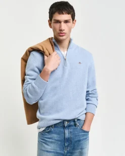 Gant neule, CASUAL COTTON HALF ZIP Vaaleansininen