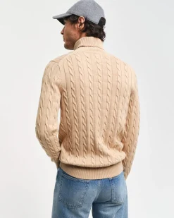 Gant neule, COTTON CABLE TURTLE NECK Beige