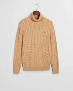 Gant neule, COTTON CABLE TURTLE NECK Beige