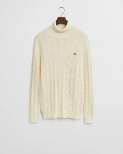 Gant neule, COTTON CABLE TURTLE NECK Luonnonvalkoinen
