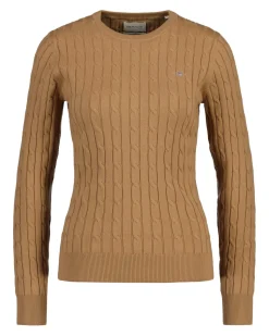 Gant neulepusero, STRECH COTTON CABLE C-NECK Kameli