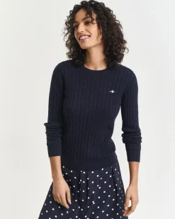Gant neulepusero, STRECH COTTON CABLE C-NECK Tummansininen