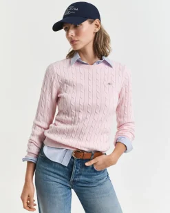 Gant neulepusero, STRECH COTTON CABLE C-NECK Vaaleanpunainen
