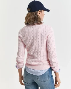 Gant neulepusero, STRECH COTTON CABLE C-NECK Vaaleanpunainen