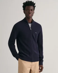 Gant neuletakki, COTTON PIQUE ZIP CARDIGAN Tummansininen