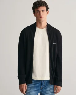 Gant neuletakki, COTTON PIQUE ZIP CARDIGAN Musta