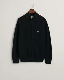 Gant neuletakki, COTTON PIQUE ZIP CARDIGAN Musta