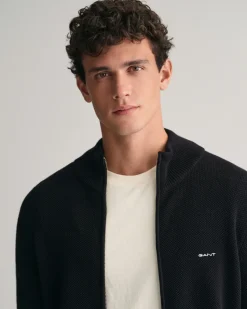 Gant neuletakki, COTTON PIQUE ZIP CARDIGAN Musta