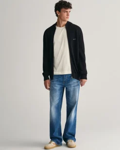 Gant neuletakki, COTTON PIQUE ZIP CARDIGAN Musta