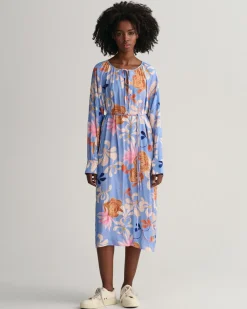 Gant printtikuvioitu floral mekko, REG FLORAL PRINT V-NECK DRESS Sininen Kuosi