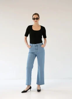 Gauhar Naisten Farkut, DENIM WIDE FADED BLUE Indigo