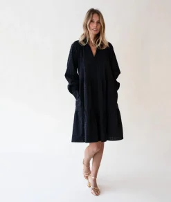 Gauhar Naisten Pitkähihainen Mekko, LONG SLEEVE RUFFLED DRESS Musta