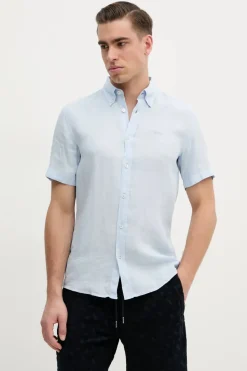 Hugo Boss miesten lyhythihainen kauluspaita, H-ROAN SS LINEN Keskisininen