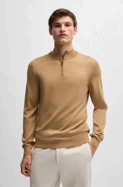 Hugo Boss Miesten Neulepusero, HALF ZIP MERINO Beige