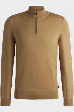 Hugo Boss Miesten Neulepusero, HALF ZIP MERINO Beige